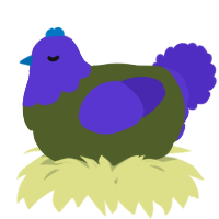 A olive and indigo chicken with a head pattern