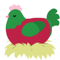 A crimson and viridian chicken with a head pattern