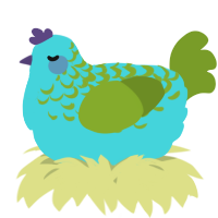 A aqua and chartreuse chicken with a half-lace pattern
