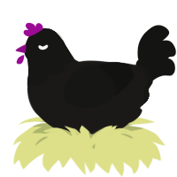 A sable and black chicken with a head pattern