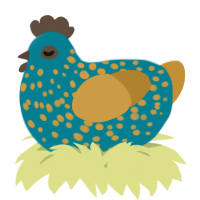 A sea and gold chicken with a speckle pattern
