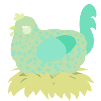 A gluppy and mint chicken with a speckle pattern