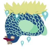 A ultramarine and mint chicken with a lace pattern