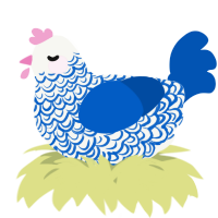 A white and ultramarine chicken with a double-lace pattern