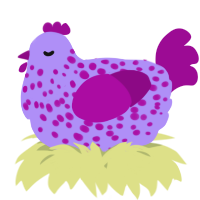 A lilac and plum chicken with a speckle pattern