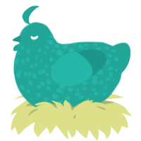 A turquoise chicken with a speckle pattern
