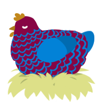 A maroon and sapphire chicken with a lace pattern