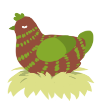 grasshopper, a russet and chartreuse chicken with a bar pattern