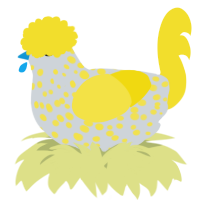 A mist and yellow chicken with a speckle pattern