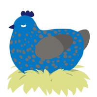 A sapphire and grey chicken with a speckle pattern