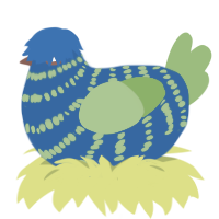 Monsieur Bleu, a ultramarine and grass chicken with a bar pattern