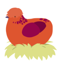 A vermilion and maroon chicken with a neck-speckle pattern