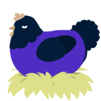 A indigo and tumblr chicken with a head pattern