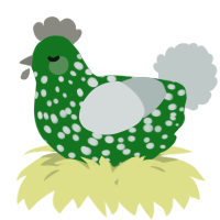 A leaf and silver chicken with a speckle pattern