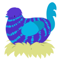 A indigo and cerulean chicken with a bar pattern