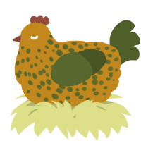 A ochre and olive chicken with a speckle pattern