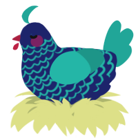A navy and turquoise chicken with a lace pattern