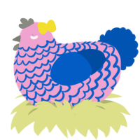 A pink and ultramarine chicken with a lace pattern