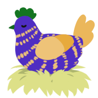A indigo and honey chicken with a bar pattern
