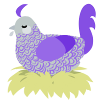A silver and blurple chicken with a double-lace pattern