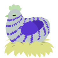 Fishcakes, a silver and indigo chicken with a bar pattern