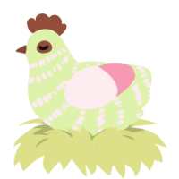 Ham, a apple and rose chicken with a bar pattern