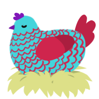 A aqua and crimson chicken with a lace pattern