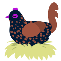 Brass, a tumblr and russet chicken with a speckle pattern