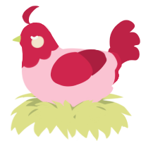 A rose and crimson chicken with a head pattern