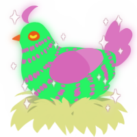 A fuchsia and viridian chicken with a bar pattern