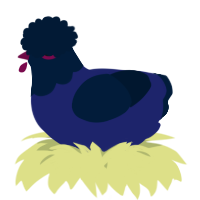 A navy and tumblr chicken with a head pattern