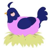 A lavender and navy chicken with a head pattern