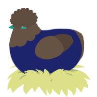A navy and bark chicken with a head pattern