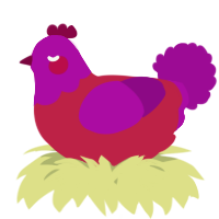A crimson and plum chicken with a head pattern