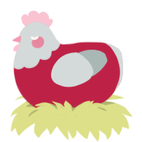 A crimson and silver chicken with a head pattern