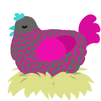 A grey and fuchsia chicken with a lace pattern