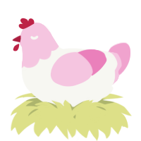 A white and pink chicken with a head pattern