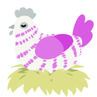 A white and orchid chicken with a bar pattern