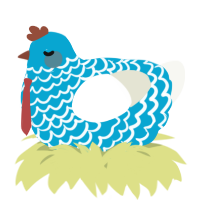 A cerulean and white chicken with a lace pattern