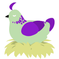 A gluppy and violet chicken with a neck-speckle pattern