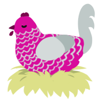 Guilty, a fuchsia and silver chicken with a lace pattern