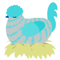 A silver and aqua chicken with a bar pattern