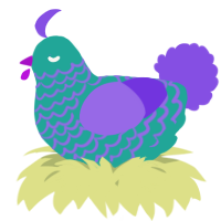 A turquoise and blurple chicken with a lace pattern