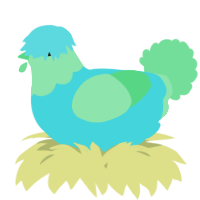 A aqua and spring chicken with a head pattern