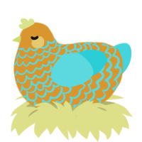 Sunburst, a orange and aqua chicken with a lace pattern