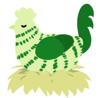 A apple and leaf chicken with a bar pattern