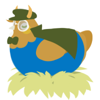 A sapphire and gold chicken with a head pattern
