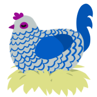 A silver and ultramarine chicken with a lace pattern