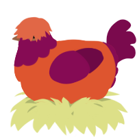 A vermilion and wine chicken with a head pattern