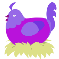 A amethyst and blurple chicken with a head pattern